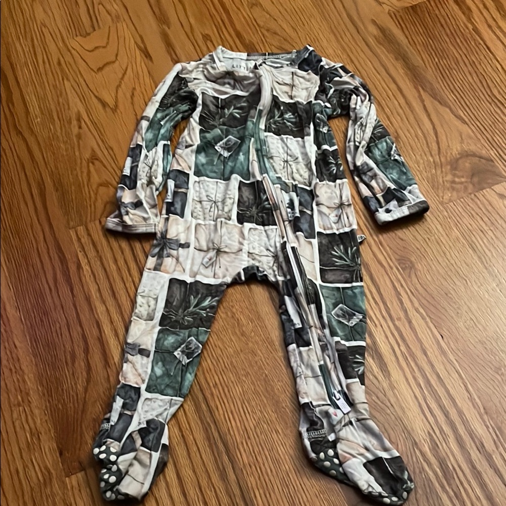 Little Bum Bums Kids One Piece with Green and Cream Pattern